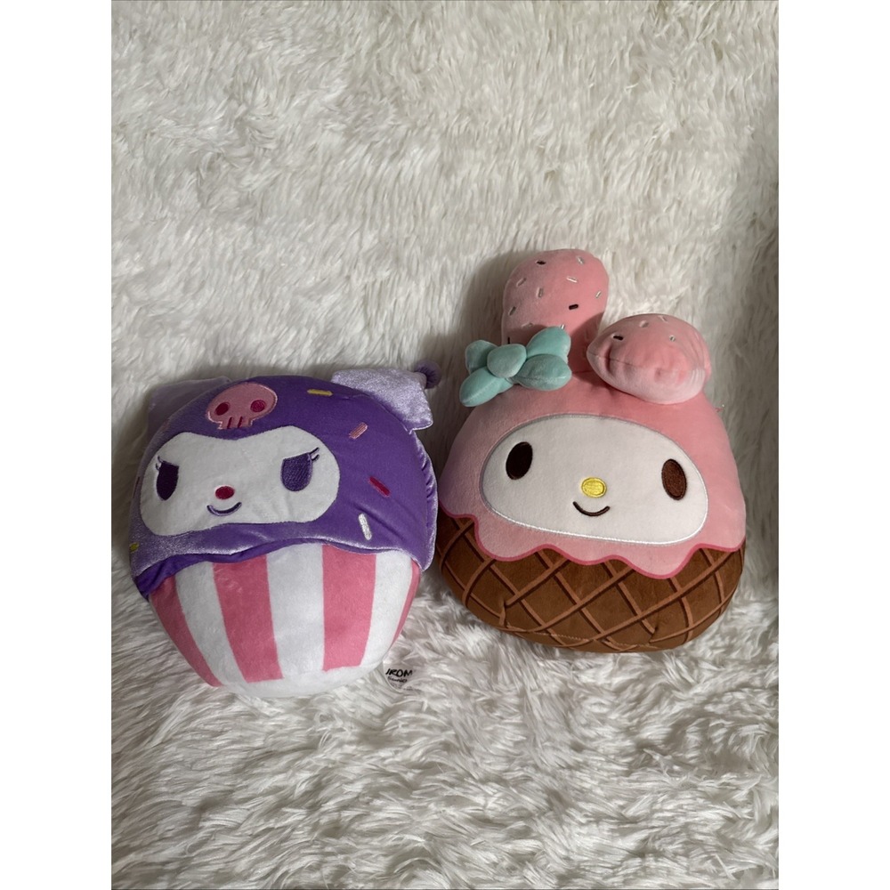 Kuromi Cupcake Plush & My Melody Ice Cream Plush Lot Sanrio Squishmallows